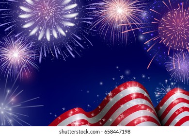 4th of July, American Independence Day celebration background with fireworks. Congratulations on Fourth of July