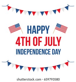 4th Of July, American Independence Day Flat Design Vector Illustration, Card.
