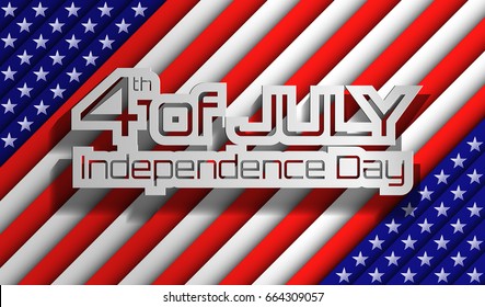 4th of July - American Independence Day lettering design. A template background for greeting cards. All stars and official colors.