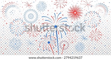 4th of july american independence day celebration fireworks cliparts on transparent background
