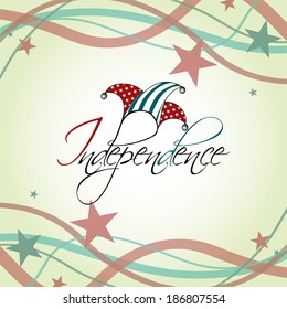 4th July, American Independence text with hat on waves in red and blue colorwith star background.