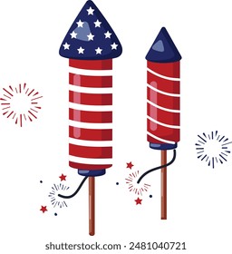 4th of July American Pair of  firecracker Missiles concept, Parade March Eve Fireworks vector color icon design, US Independence Day Sign, USA federal holiday symbol, Patriot Day Stock illustration