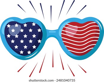 4 de julio concepto de gafas de sol de tema americano, bandera de EE.UU. ondeando en gafas de Vector diseño de iconos de color, signo del día de la independencia, símbolo de la fiesta federal de EE.UU., monumento o Día del Patriota ilustración de stock