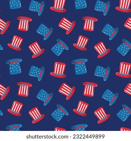 4th of July background american flag hat independence day vector illustration pattern blue and red American USA design