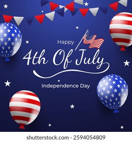 4th of july background design with 3d balloons