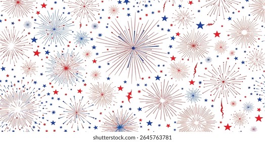 4th July background, fireworks pattern, USA Independence Day