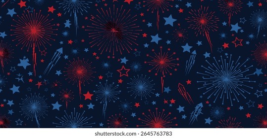 4th July background, fireworks pattern, USA Independence Day