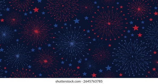 4th July background, fireworks pattern, USA Independence Day
