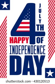 4th of july background. Fourth of July felicitation typography vertical postcard. USA Happy Independence day greeting card. Vector illustration with flag, line, star for congratulation America