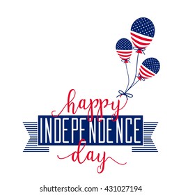 4th of july background. Fourth of July felicitation classic postcard. USA Happy Independence day greeting card. Vector illustration with flag, balloon, star, lettering for congratulation american