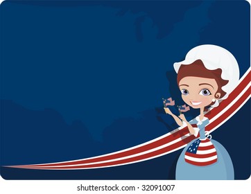 4Th july background with girl dressed in traditional costume