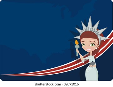 4Th july background with girl dressed as the statue of liberty