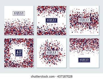 4th of July background set. Independence Day concept design kit in traditional American colors - red, white, blue.