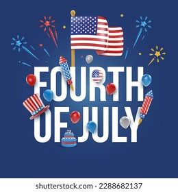 4th of July background template. usa independence day minimal concept design. Celebration vector illustration for banner, poster, card in 3d realistic style. Bright festive composition 