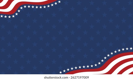 4th of July Background Template – USA Independence Day Banner with American Flag Wavy Border and Star Pattern for Flyer, Poster, and Social Media