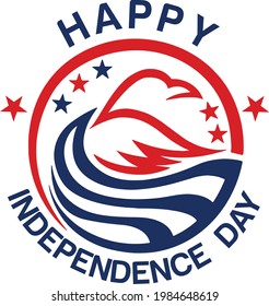 4th of July background in United States national flag colors and hand lettering text Happy Independence Day. Vector illustration.