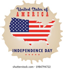 4th of July background in United States national flag colors and hand lettering text Happy Independence Day. Vector illustration.
