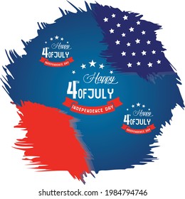 4th of July background in United States national flag colors and hand lettering text Happy Independence Day. Vector illustration.