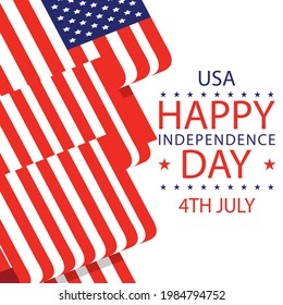 4th of July background in United States national flag colors and hand lettering text Happy Independence Day. Vector illustration.