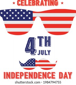 4th of July background in United States national flag colors and hand lettering text Happy Independence Day. Vector illustration.