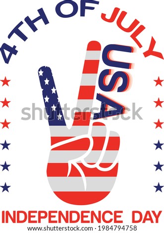 4th of July background in United States national flag colors and hand lettering text Happy Independence Day. Vector illustration.