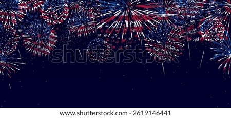 4th of July background, USA fireworks border, American flag