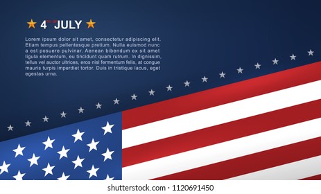 4th of July background for USA(United States of America) Independence Day with blue background and American flag. Vector illustration.