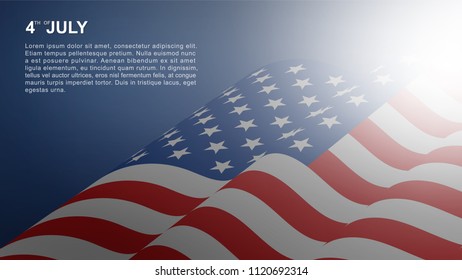 4th of July background for USA(United States of America) Independence Day with USA flag and soft light effect. Vector illustration.