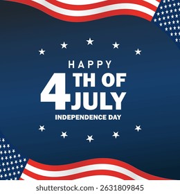 4th of July background with waving American flag and bunting decorations. Happy Independence Day USA vector illustration.