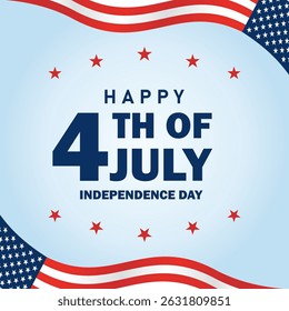4th of July background with waving American flag and bunting decorations. Happy Independence Day USA vector illustration.