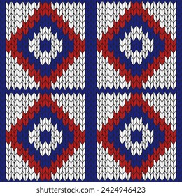 4th of July background and white heart knitted pattern. knitted vector pattern. Seamless gradient pattern for clothing, wrapping paper, backdrop, background, gift card.