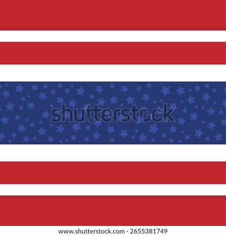 4th july backgrounds. American seamless pattern. Patriotic textures. Happy independence prints. Set of geometric backdrops. USA flag blue red backdrops with stars and stripes. Vector illustration.