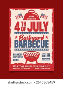 4th of July Backyard Barbecue  party vertical flyer, independence day bbq invitation poster vector template design