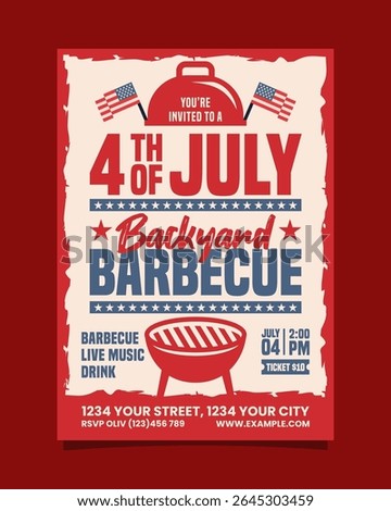 4th of July Backyard Barbecue  party vertical flyer, independence day bbq invitation poster vector template design