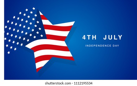4th July Banner, Abstract USA Flag, Flat Design