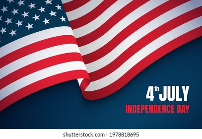 4th of July banner. American independence day celebration Vector background with an American flag.