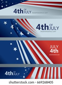 4th Of July Banner Collection, American Flag, USA (Vector Art)