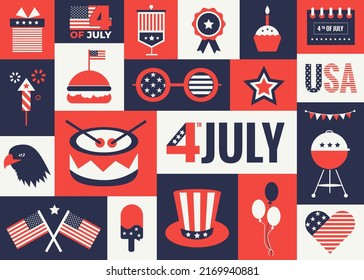 4th of July banner design. Independence day of America USA. icon set. Vector, Illustration 