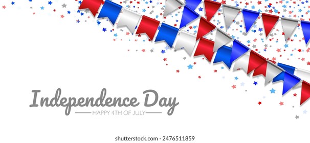 4th July banner with flags close up. Happy Independence Day. Vector illustration.