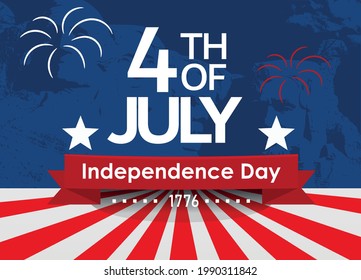 Cartel del 4 de julio. Monte Rushmore. Bandera EE.UU. Estados Unidos. Libertad. 1776. Estados Unidos de América. Día de la Independencia.