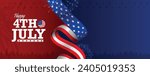 4th of July banner poster background template design with empty, blank, copy space for text offer with USA flag ribbon on red blue color background. Vector illustration.