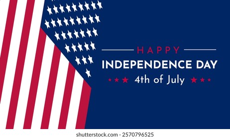 4th of July Banner, poster, cover Vector illustration, USA flag waving with stars on white background.