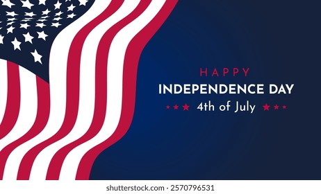 4th of July Banner, poster, cover Vector illustration, USA flag waving with stars on white background.