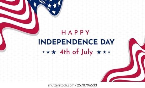 4th of July Banner, poster, cover Vector illustration, USA flag waving with stars on white background.