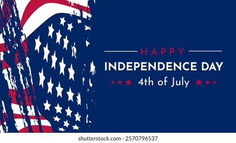 4th of July Banner, poster, cover Vector illustration, USA flag waving with stars on white background.