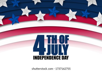 4th of July banner or poster in United States of America flag colors and decoration. Vector illustration. Happy independence day. 