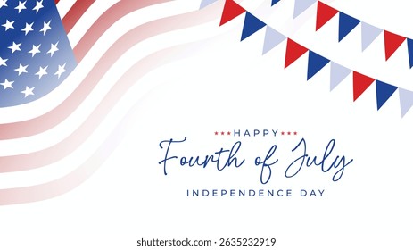 4th of July Banner, poster, Vector illustration, USA flag waving with stars on white background