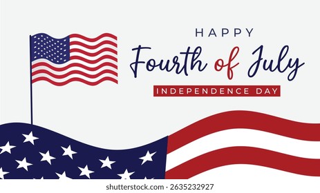 4th of July Banner, poster, Vector illustration, USA flag waving with stars on white background