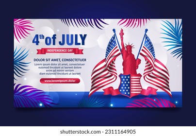 4th of July banner or social media cover with Statue of Liberty and US flag vector 