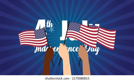 4th of july banner, united states, hands holding the flag, vector.